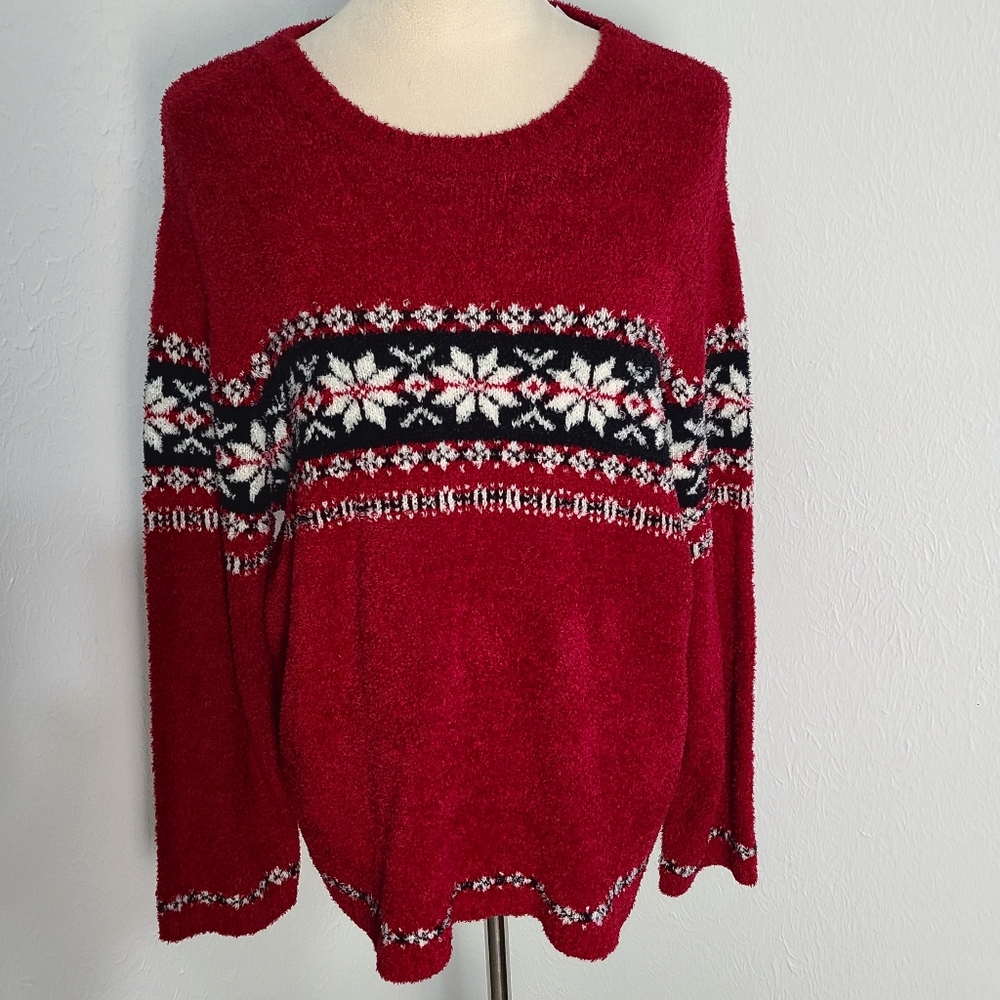 Croft & Barrow Vintage Red Snowflake Fair Isle Pattern Sweater, Size XL